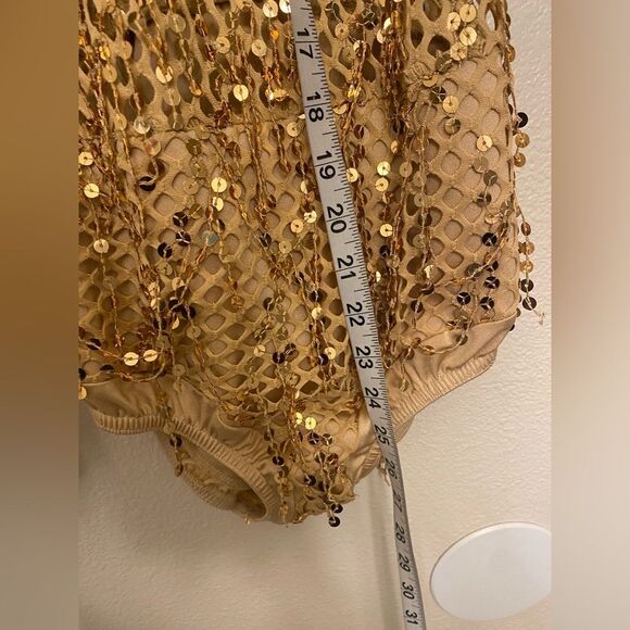 Kelle solo dance jazz acro costume gold fishnet fringe leotare SA-Small adult - Picture 9 of 12